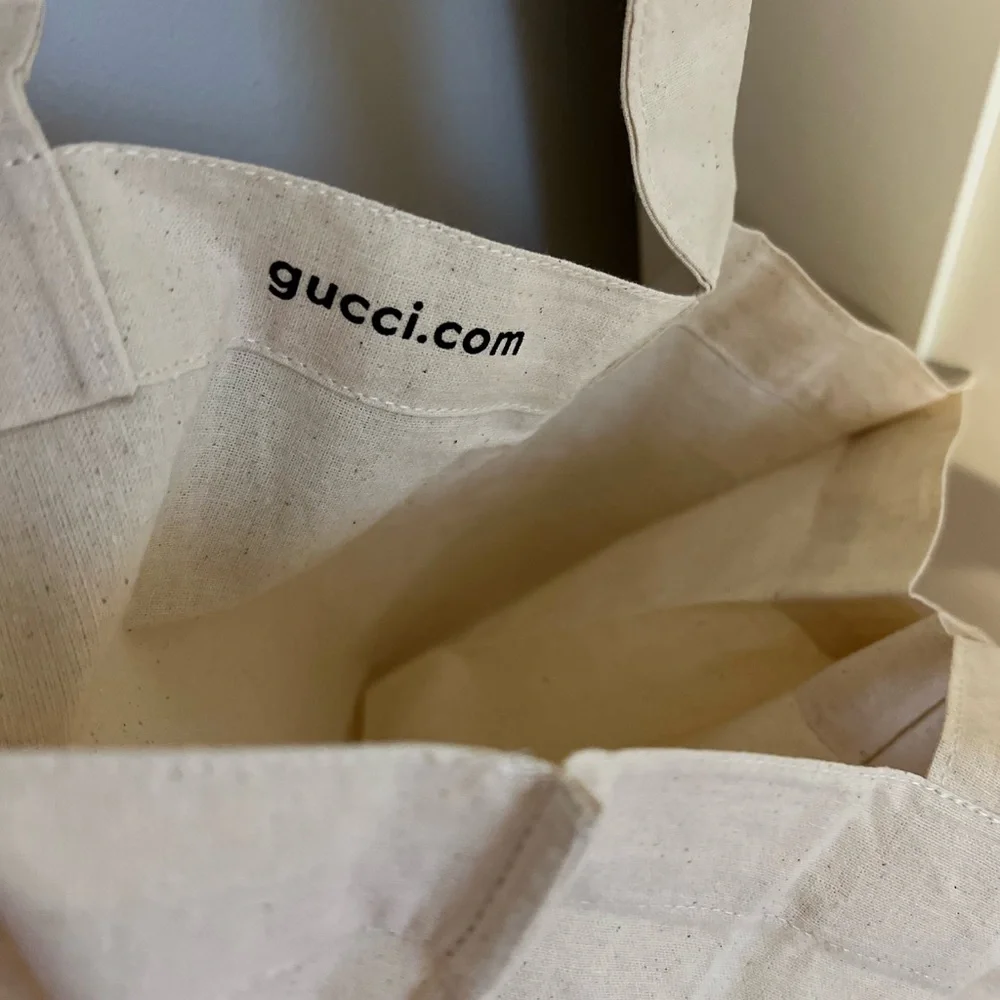 Gucci Cotton Eco Canvas Cotton Reusable Tan Tote Bag Logo Front